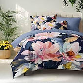 billige 100% bomull-lilla sort floral serie dynetrekk sett king queen size 3-delt sett mikrofiber sengetøysett perfekt for morsdagsgave supermyk hudvennlig langvarig