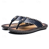 abordables Sandalias de vestir-Chanclas vintage de piel sintética marrón para hombre: sandalias de verano con punta abierta hechas a mano con suela antideslizante para playa, viajes y uso informal