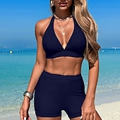 abordables Maillots une pièce et tankinis-Femme Tankini Maillot De Bain Deux Pièces Dos Nu V Profond Maillots de Bain Couleur Pleine Maillots de Bain Noir Rose Claire Respirable Séchage rapide Poids Léger Sans Manches - Natation Surf Plage