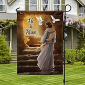 abordables Banderas de Jardín, Banner-Bandera de Jardín 12x18 Pulgadas Decoraciones al Aire Libre Bienvenida Bandera de Jardín Patio Bandera Cruz Jesús Bandera de Jardín Doble Cara Banderas al Aire Libre 1pc