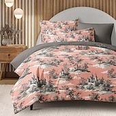 billiga 100% bomull-100% bomull påslakan set toile de jouy mönster täcke set mjukt 3-delat lyxigt sängset heminredning present kung drottning full storlek tre delar set