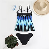abordables Maillots une pièce et tankinis-Femme Tankini Maillot De Bain Deux Pièces Col en V Maillots de Bain Maillots de Bain Jaune Bleu Roi Respirable Séchage rapide Poids Léger Sans Manches - Natation Surf Plage Eté Printemps Grande Taille