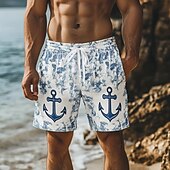 tanie Druk oceaniczny-Męskie Wzór tie-dye Motyw morski Kotwica Bokserki kąpielowe Szorty kąpielowe Spodenki surfingowe Średni Talia Moda miejska Hawajskie Codzienny Święto Streetwear Kieszeń Ściągana na sznurek Elastyczny