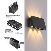 abordables Aplique de pared para exterior-Lámpara de pared solar impermeable de 1 pieza: iluminación hacia arriba y hacia abajo para patios al aire libre, balcones, porches y garajes