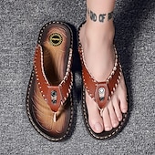 abordables Sandalias de vestir-Chanclas vintage de piel sintética marrón para hombre: sandalias de verano con punta abierta hechas a mano con suela antideslizante para playa, viajes y uso informal