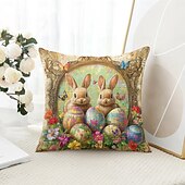cheap Holiday Cushion Cover-Easter Decorative Toss Pillows Cover 1PC Bunny Eggs Soft Square Couch Cushion Case Pillowcase for Bedroom Livingroom Sofa Chair