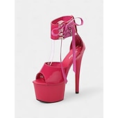 economico Festa-sandali con plateau in vernice nera con cinturini alla caviglia con lacci – scarpe sexy con tacco alto da donna per club e ballo