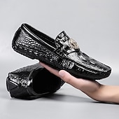 levne Pánské nazouváky a mokasíny-pánské mokasíny z umělé kůže s krokodýlím vzorem – luxusní slip-on společenské boty s kovovým dekorem lva pro formální i neformální příležitosti