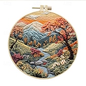 cheap Sewing &amp; Knitting &amp; Crochet-Embroidery Kit for Beginners,Cross Stitch Needlepoint Kits for Adults Starter Easy Snowy Mountain Pattern Fabric Hand Crafts,Hoops,Needle,Women DIY Hanging Plants,Sewing Hobby
