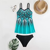abordables Maillots une pièce et tankinis-Femme Tankini Maillot De Bain Deux Pièces Col en V Bretelles Croisées Maillots de Bain Maillots de Bain Orange Vert Respirable Séchage rapide Poids Léger Sans Manches - Natation Surf Plage Et