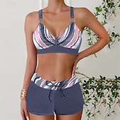 abordables Maillots une pièce et tankinis-Femme Tankini Maillot De Bain Deux Pièces Col en V Dos ouvert Maillots de Bain Maillots de Bain Noir Rose Claire Respirable Séchage rapide Poids Léger Sans Manches - Natation Surf Plage Eté Printemps