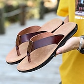 preiswerte Kleidungs-Sandalen-Braune Flip-Flops aus Kunstleder für Herren - lässige Sommersandalen mit offener Spitze und bequemer Sohle für Strand und Alltag