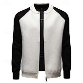 preiswerte Lässige Jacken-Herren übergangsjacke Collegejacke Täglich Tasche Ganzjahres Farbblock Mode Stehkragen Regulär Schwarz Weiß Grau Jacken