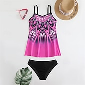 abordables Maillots une pièce et tankinis-Femme Tankini Maillot De Bain Deux Pièces Col en V Bretelles Croisées Maillots de Bain Maillots de Bain Orange Vert Respirable Séchage rapide Poids Léger Sans Manches - Natation Surf Plage Et