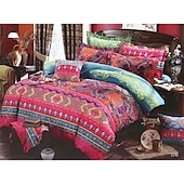 economico Set copripiumino-copripiumino boho flower full size set biancheria da letto con linee bohemien set letto con linee azteche copripiumino geometrico copripiumino morbido e leggero con 2 federe per estate primavera