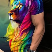 cheap Men&#039;s Animal Print Polo-Men&#039;s Lion Zip Polo Shirts Golf Shirt Short Sleeve Polo Shirts Collared Shirts Casual Funny Streetwear Vacation Wear Party Outfits 3D Print Quarter Zip Polo Pink Army Green Royal Blue