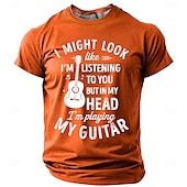 billige Morsomme T-skjorter for menn-musikk festival Herre Morsom Gitar T skjorte Kortermet T skjorte 3D-utskrift Crew-hals Skjorte Mote Daglig Gate Daglig Svart Blå Oransje Sommer Vår Klær S M L XL XXL XXXL