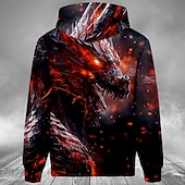 cheap Animal Print-Men&#039;s Dragon Hoodies Sweatshirt Outerwear Hooded Sweatshirt Crew Neck Cool 3D Print Club Streetwear Black Drawstring Fall Winter Designer