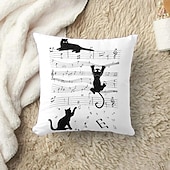 abordables style animalier-Housse de coussin décorative 1 pièce, motif chat musical, housse de coussin carrée douce pour canapé, taie d&#039;oreiller pour chambre à coucher, salon, canapé, chaise, fête, printemps, été