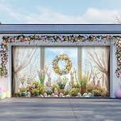 billige Garasje- og dørbanner-Utendørs Garasje Dør Dekorasjon Banner Kanin Egg Stor Bakgrunnsdekorasjon Utendørs Garasje Dør Hjemmevegg Dekorasjoner Arrangement Fest Parade