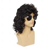 economico Parrucche storiche-Parrucche Mullet Maschili Parrucca Cosplay Riccia Costume Parrucca Retro Punk Rocker Disco Parrucche Sintetiche Completamente per Carnevale Parrucche di Halloween