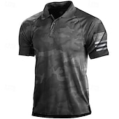 billige Golfpolo for menn-Herre Kamuflasje POLO T-skjorte Golf skjorte Kortermet Skjorte Aftæpning Gate Daglig 3D-utskrift Svart / Grå Rød Brun Grønn 3D Knapp ned Klær Mote Fritid Pustende Bekvem