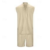 economico Set di camicie basic da uomo-Per uomo 2 pezzi Completo di camicia Set estivo Set abbinati Abbigliamento mare Liscio Da mare Giornaliero Nero Bianco Blu marino Cachi Senza maniche Colletto Estate Abbigliamento
