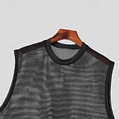 billiga Gym-toppar-Herr Linne Undertröjor Ärmlös tröja Ärmlös Rund halsringning Sommar Slät Mode Sexig Muskel Ihålig Utomhus Utekväll Gym Svart Topp t-shirt för män