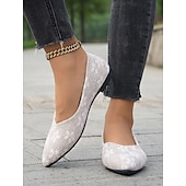 voordelige Platte damesschoenen-beige bloemenkanten puntige platte schoenen voor dames – elegante en comfortabele schoenen voor bruiloften en formele gelegenheden