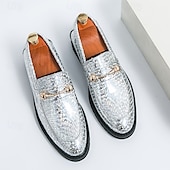 economico Semi-formale-mocassini da uomo in similpelle blu metallizzata con catena dorata decorativa – scarpe slip-on alla moda per occasioni formali e da festa