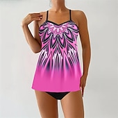 abordables Maillots une pièce et tankinis-Femme Tankini Maillot De Bain Deux Pièces Col en V Bretelles Croisées Maillots de Bain Maillots de Bain Orange Vert Respirable Séchage rapide Poids Léger Sans Manches - Natation Surf Plage Et