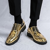 economico Formale-scarpe brogue da uomo in finta pelle verniciata color oro - design classico con lacci a punta per eventi formali, feste e matrimoni