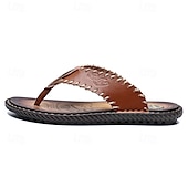 abordables Sandalias de vestir-Chanclas vintage de piel sintética marrón para hombre: sandalias de verano con punta abierta hechas a mano con suela antideslizante para playa, viajes y uso informal