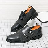 お買い得  フォーマル-メンズダブルモンクストラップシューズ - フェイクレザーとヘリンボーン生地、ビジネスや結婚式に最適なクラシックなフォーマルドレスシューズ