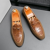levne Poloformální-pánské hnědé mokasíny z umělého semiše s krokodýlím vzorem a mašlí – stylové slip-on boty pro formální i neformální příležitosti