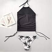 Χαμηλού Κόστους Surfing Tankinis και Bikinis-Γυναικεία Τανκίνι Δύο Κομμάτι Μαγιό Δένει στο Λαιμό Άνοιγμα πίσω Μαγιό Μαγιό Μαύρο / Άσπρο Μαύρο Γρήγορο Στέγνωμα Ελαφρύ Αναπνέει Αμάνικο - Σέρφινγκ Παραλία Κολύμβηση Καλοκαίρι Άνοιξη