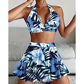 abordables Maillots une pièce et tankinis-Femme Tankini Maillot De Bain Deux Pièces Dos Nu Maillots de Bain Floral Maillots de Bain Noir Jaune Respirable Séchage rapide Poids Léger Sans Manches - Natation Surf Plage Eté Printemps