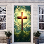 abordables Banners de Garaje y Puerta-Decoraciones para Puertas Cobertores de Puerta Cruz de Jesús Tapiz para Puerta Cortina de Puerta Decoración Fondo Banner de Puerta para la Puerta de Entrada Casa de Campo
