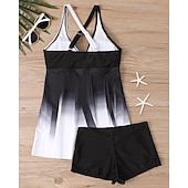 abordables Maillots une pièce et tankinis-Femme Tankini Maillot De Bain Deux Pièces Col en V Maillots de Bain Maillots de Bain Noir Blanche Respirable Séchage rapide Poids Léger Sans Manches - Natation Surf Plage Eté Printemps Grande Taille