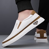 preiswerte Sneaker für Herren-weiße Slipper für Herren – leichte Kunstlederschuhe mit gepolsterter Sohle für Freizeit und Alltag