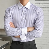 abordables camisas de hombre sin planchar-Hombre Camisa Camisa para Vestido Abotonar la camisa Raya Boda Fiesta Negro Azul Piscina Verde Oscuro Verde Trébol Manga Larga Diseño Primavera &amp; Otoño Ropa