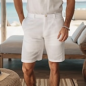 cheap Holiday-Men&#039;s Shorts Linen Shorts Dress Shorts Summer Shorts Beach Shorts Pocket Buttons Straight Leg Plain Comfort Breathable Knee Length Vacation Daily Holiday Fashion Smart Casual Black White