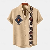 cheap Classic-Men&#039;s Shirt Linen Shirt Retro Shirts Vintage Shirt Ethnic Shirt Ethnic Vacation Daily Green khaki Beige Short Sleeve Turndown Summer Spring Clothing Apparel