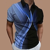 billiga Geometrisk pikétröja för män-Herr Geometrisk Pikétröjor med dragkedja Golftröja Kortärmad Polotröjor Skjortor med krage Business Casual Semesterkläder Högtidskläder Festivalkläder 3D-utskrift Quarter Zip Polo Vår &amp; sommar