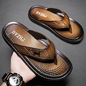 preiswerte Kleidungs-Sandalen-Braune Casual Flip Flops für Herren mit strukturiertem Fußbett und verstellbarem Riemen – bequeme Outdoor-Sandalen für Sommer und Strand