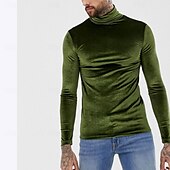 levne základní trička-Pánské Tričko Sametové tričko Tričko Top Tričko s dlouhým rukávem Dlouhý rukáv Rolák Jaro &amp; podzim Bez vzoru Módní Designové Základní Samet Dovolená ulice Jdeme ven Černá Červená Trávová zelená Top