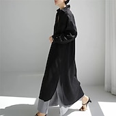 preiswerte Kleider-Damen Langes Kleid Maxikleid Leinen-inspirierte Kleider Hemdblusenkleid Freizeitkleid Baumwoll-Leinenkleid Stilvoll Lässig Urlaub Täglich Date Normale Passform Einfach Langarm Revers Schwarz