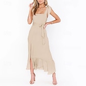 levne Šaty na promoci-Dámské Dlouhé šaty Maxi šaty Šaty na promoci Áčkové šaty Letní šaty Cami šaty Elegantní stylové Dovolená Denní Rande Běžný Bez vzoru Bez rukávů Hranatý Černá Bílá Světle zelená Světlá růžová Léto
