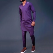 economico Vestaglie-Per uomo loungewear Camicia da notte Completi 1 set Liscio Moda Comoda Interni Giornaliero Poliestere Traspirante A V Manica lunga Primavera Autunno Viola