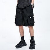 economico Classico-Per uomo Pantaloncini modello cargo Pantaloncini A cordoncino Vita elastica Multi tasca Liscio Indossabile Breve Esterno Giornaliero Campeggio e hiking Di tendenza Classico Nero Cachi